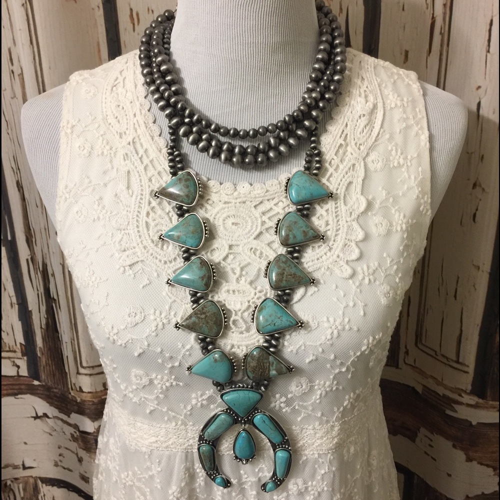 Squash Blossom Natural Turquoise Necklace